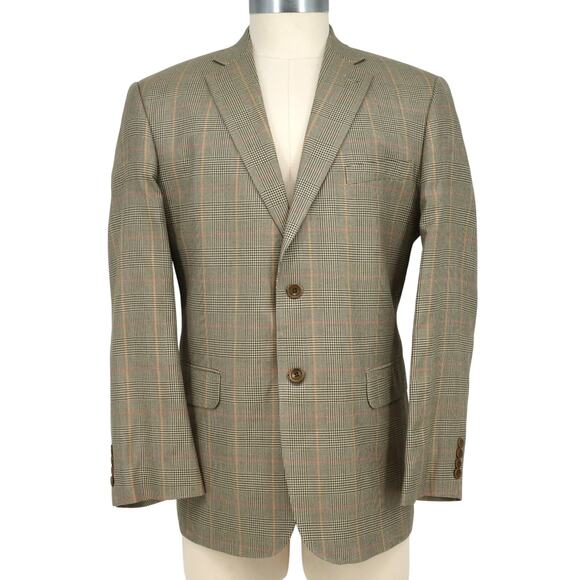 M Sport Coat Mens 42R Beige Black Silk Windowpane Plaid Jacket Lined Career - Picture 1 of 16